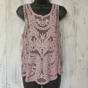 Say What? Sleeveless Pink Lace Tank Top